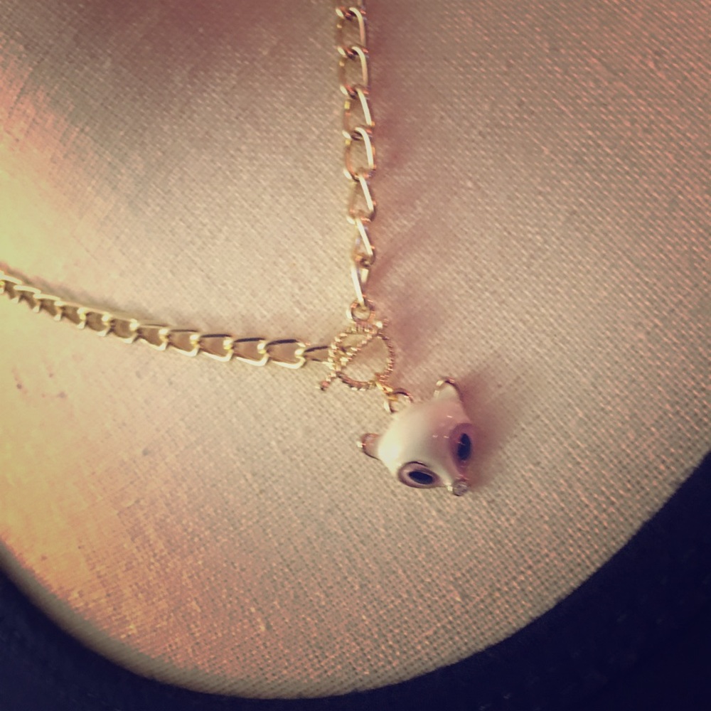 Ladies White Fox Charm Front Toggle Necklace
